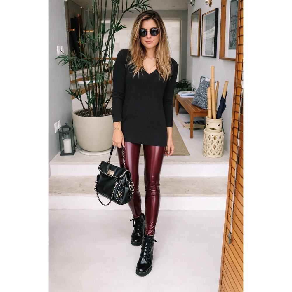 Spanx Faux Patent Leather Legging in Ruby | Slim Is Built In | Going Out Classic